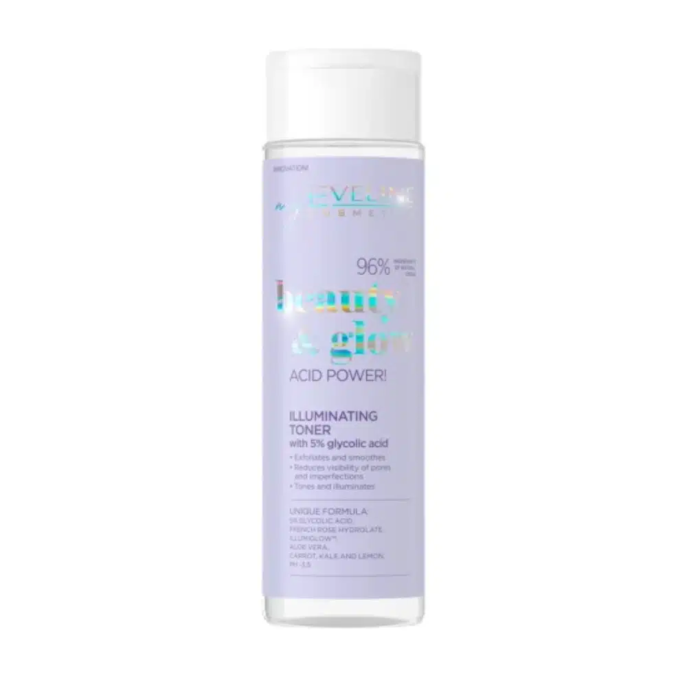 Toner iluminator cu 5% acid glycolic Eveline Beauty & Glow
