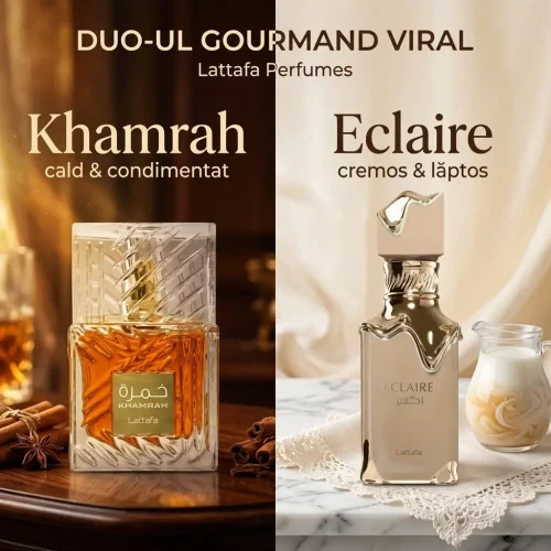 Set Viral Lattafa Khamrah + Eclaire – Duo Gourmand, 2 x 100 ml