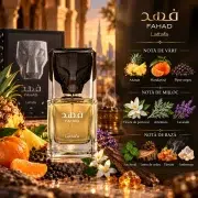 Notele olfactive Lattafa Fahad: ananas mandarina piper negru floare de portocal artemisia lavanda patchouli cedru tamaie ambroxan