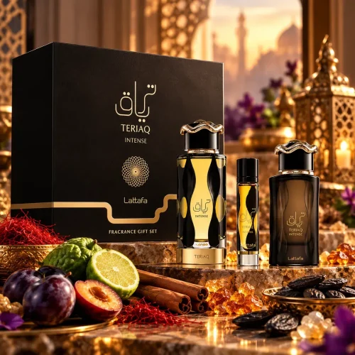 Set Cadou Lattafa Teriaq Intense – Eau de Parfum 100 ml + 12 ml + Hair Mist 50 ml